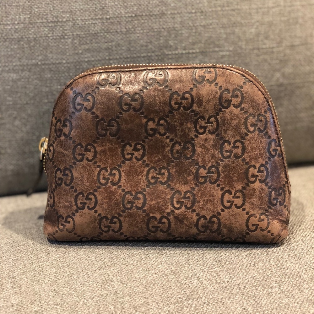 Gucci Guccissima Brown Leather Cosmetic Case